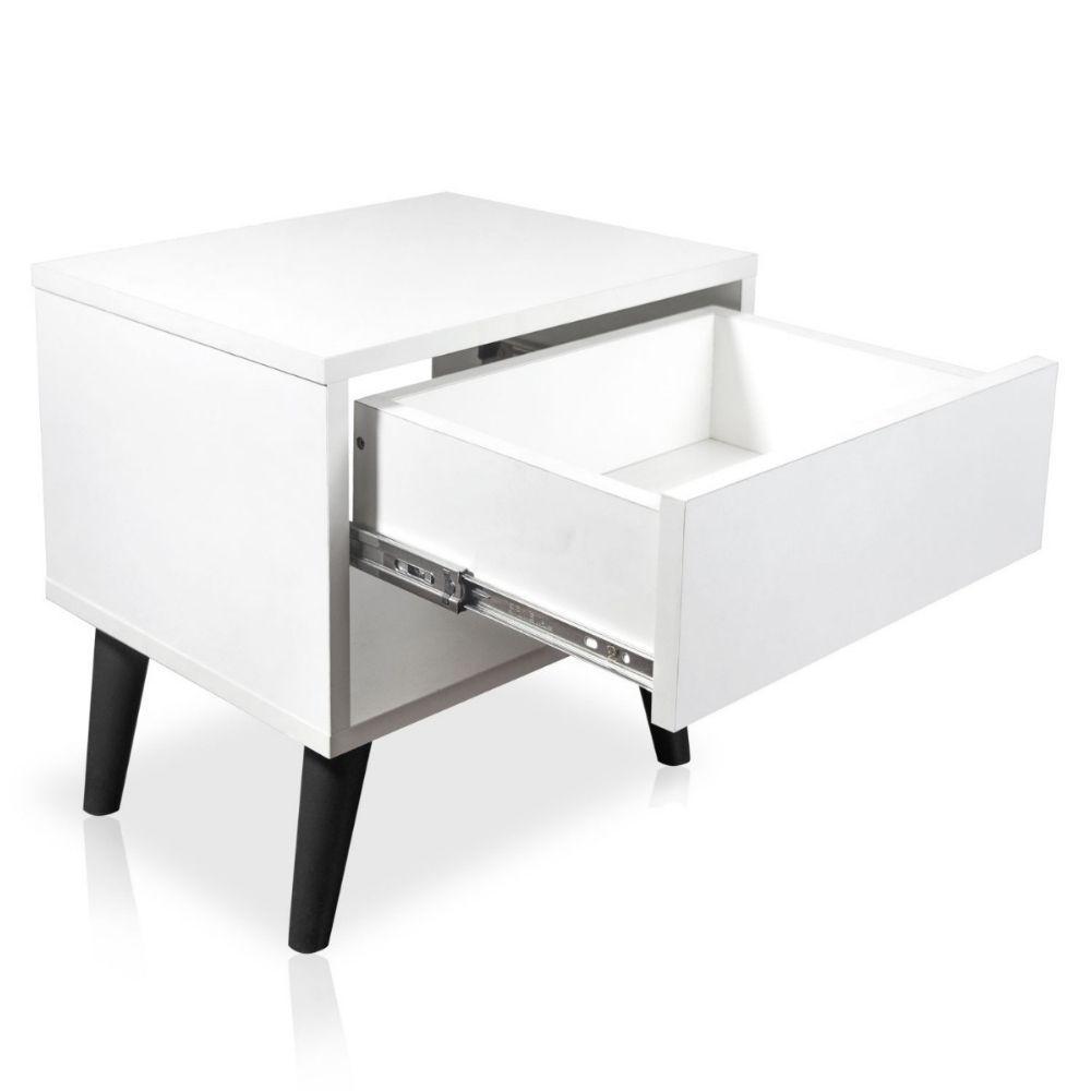Mesa De Cabeceira 1 Gaveta 38 Cm Mdf Branco Pés Palito Mp - 4