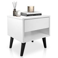 Mesa De Cabeceira 1 Gaveta 38 Cm Mdf Branco Pés Palito Mp - 1