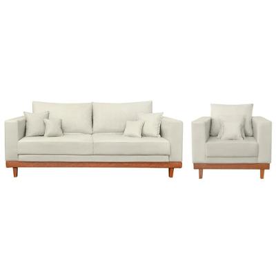 Kit Poltrona Sofá 3 Lugares Living Suede Bege Balaqui Estofados