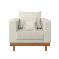 Kit Poltrona Living + Sofá 3 Lugares Com Base Madeira Suede Bege - 9