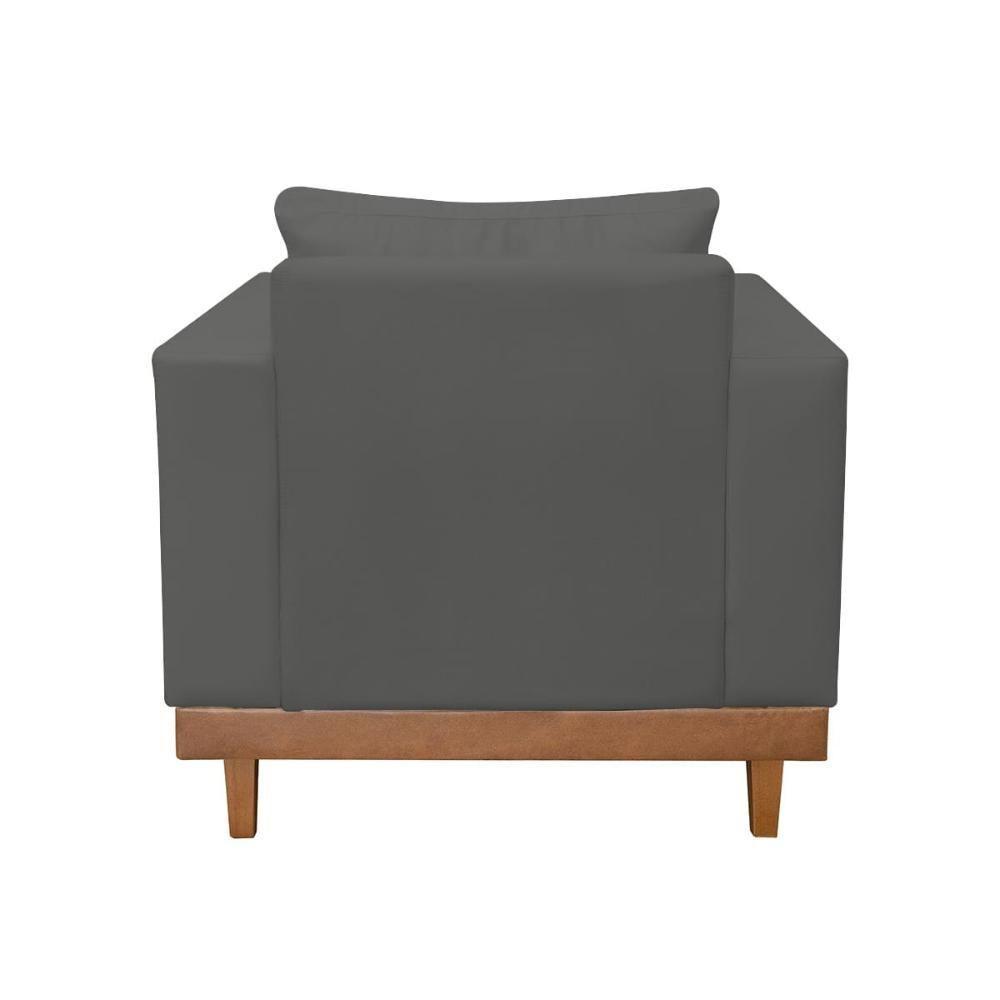 Poltrona Living Resistente Suede Base Madeira Com Almofadas Cinza - 4