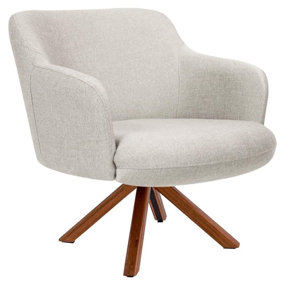 Poltrona Decorativa Giratória Base Giromad Madeira Jade C-107 Linho Bege - Domi - 1