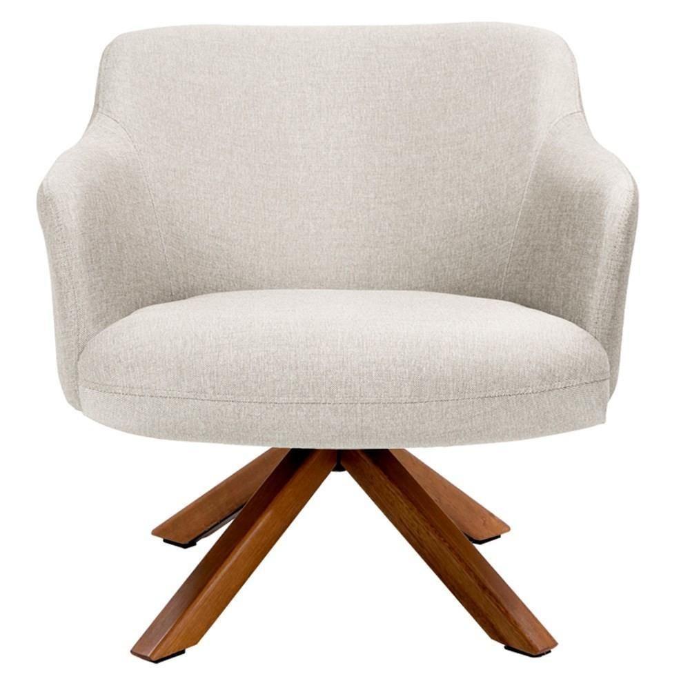 Poltrona Decorativa Giratória Base Giromad Madeira Jade C-107 Linho Bege - Domi - 2