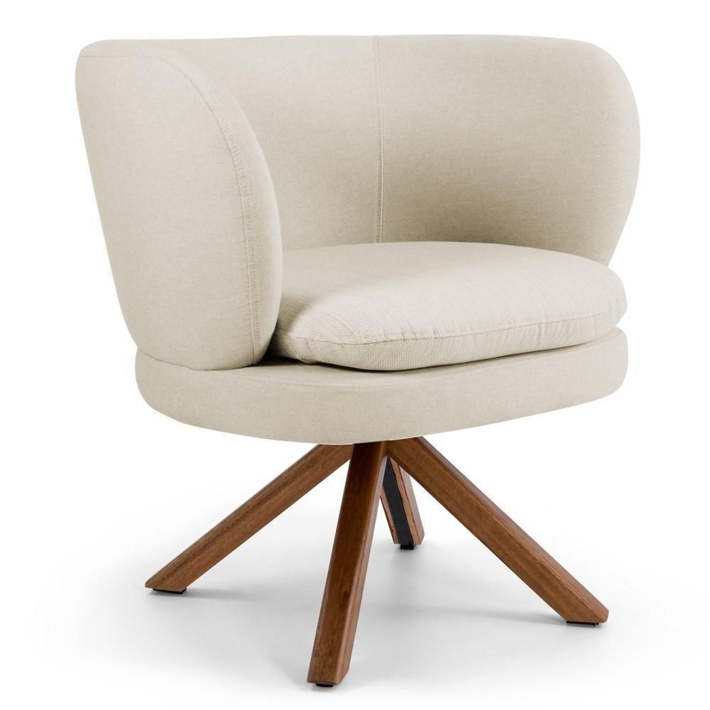 Poltrona Decorativa Sala De Estar Melissa Base Giromad Giratória C-107 Linho Bege - Domi - 1
