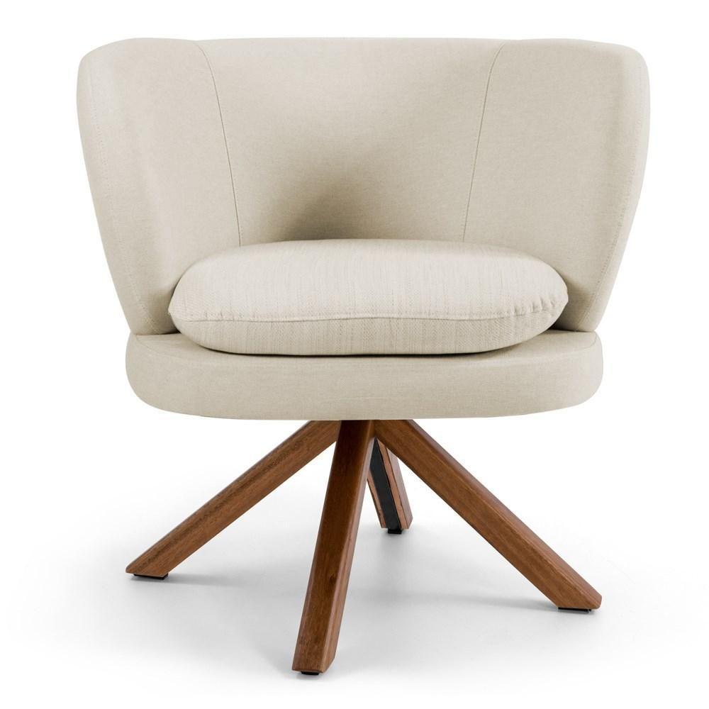 Poltrona Decorativa Sala De Estar Melissa Base Giromad Giratória C-107 Linho Bege - Domi - 2
