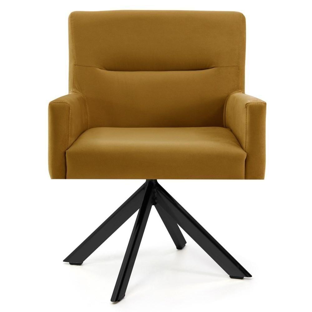 Poltrona Decorativa Giratória Base Eiffel Preto Angel Veludo C-260 Mostarda - Domi - 2