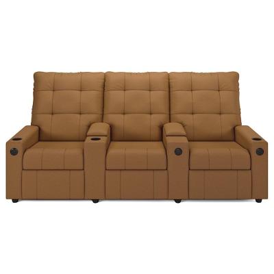 Poltrona De Cinema Reclinável 3 Lugares Baú Usb Mallie Fh9 Pu Caramelo - Mpozenato