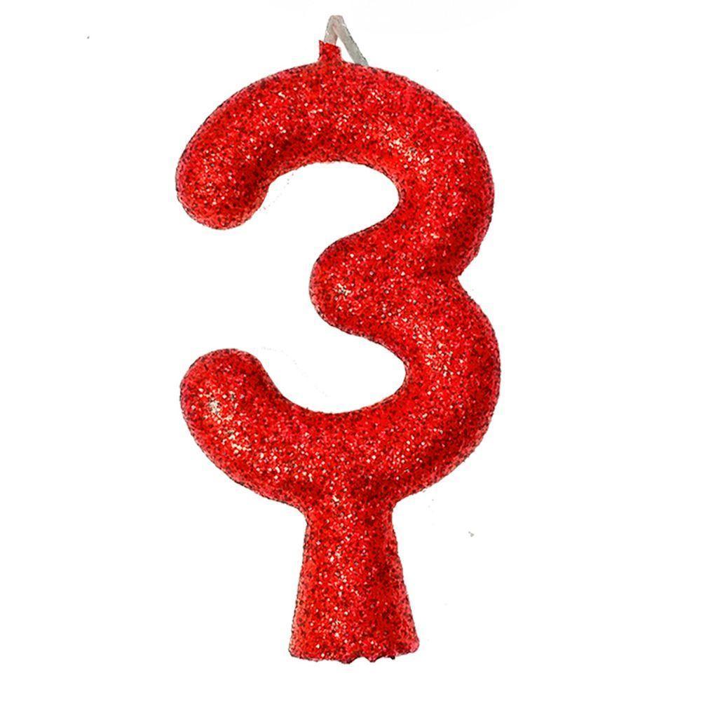 Vela De Aniversário Puro Glitter Vermelha Modelo 8 - 6