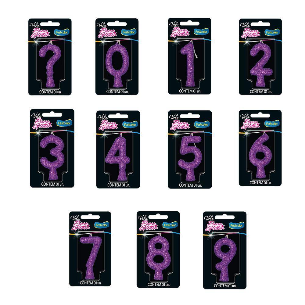 Vela De Aniversário Puro Glitter Roxa Modelo ? - 2