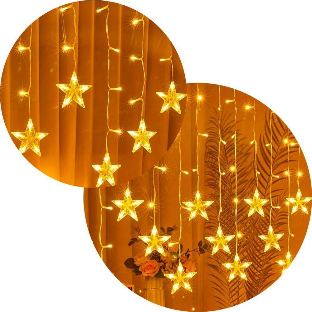 Pisca Cascata Estrelas 405 Leds Amarelo Fio Branco 10m 220v - 1