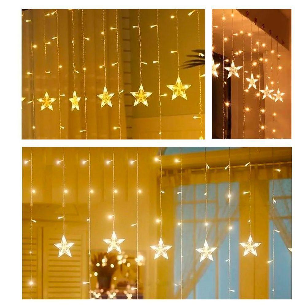 Pisca Cascata Estrelas 405 Leds Amarelo Fio Branco 10m 220v - 5