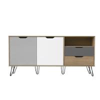 Buffet Aparador 2p 2g 140 Cm Carvalho Branco Grafite Prata Arly - 1