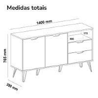 Buffet Aparador 2p 2g 140 Cm Carvalho Branco Grafite Prata Arly - 3