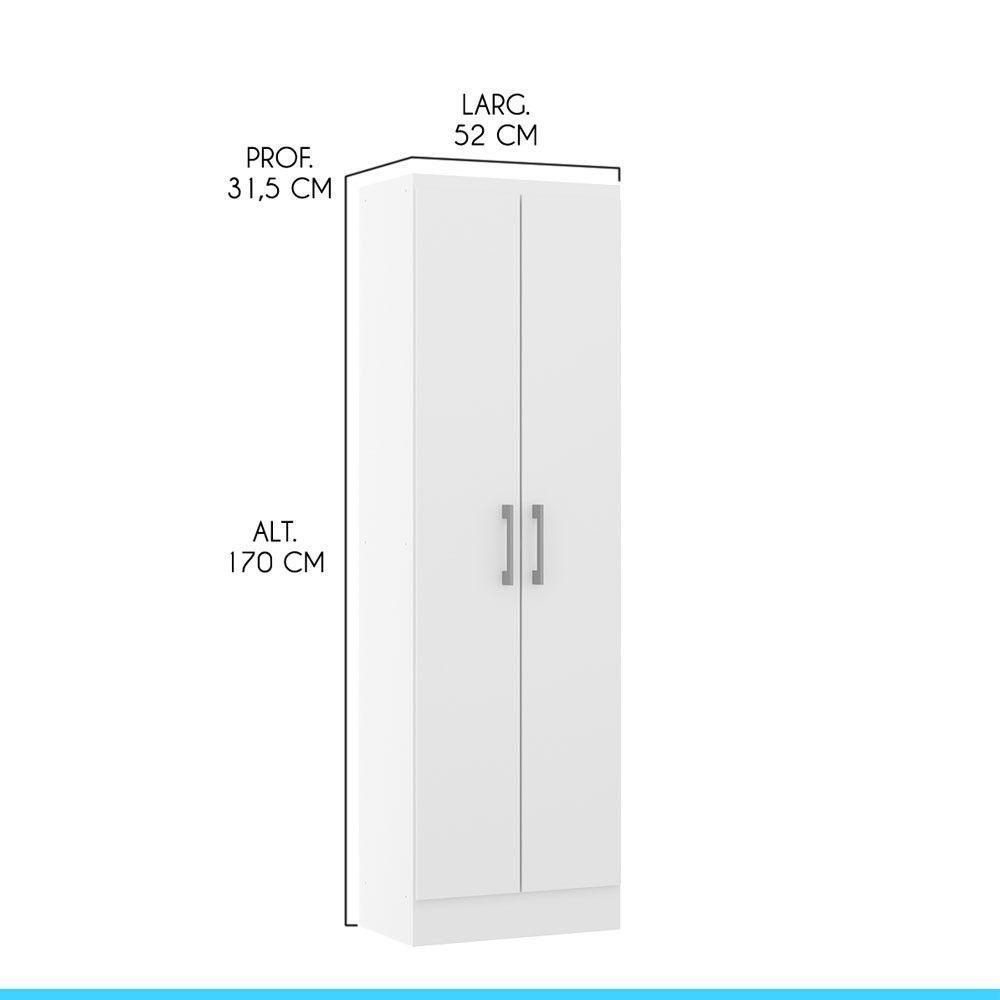 Armário Multiuso 2 Portas 52x170cm Mdp Branco Menu Móveis Branco - 3