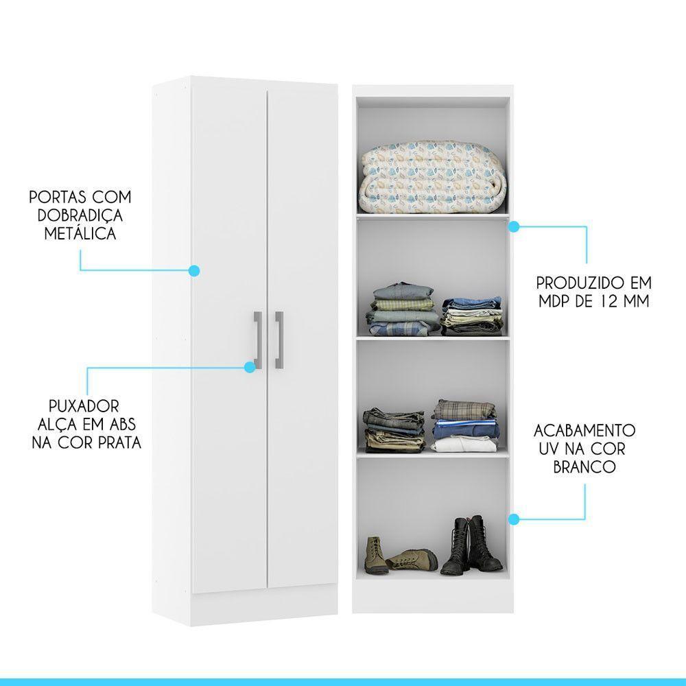 Armário Multiuso 2 Portas 52x170cm Mdp Branco Menu Móveis Branco - 4