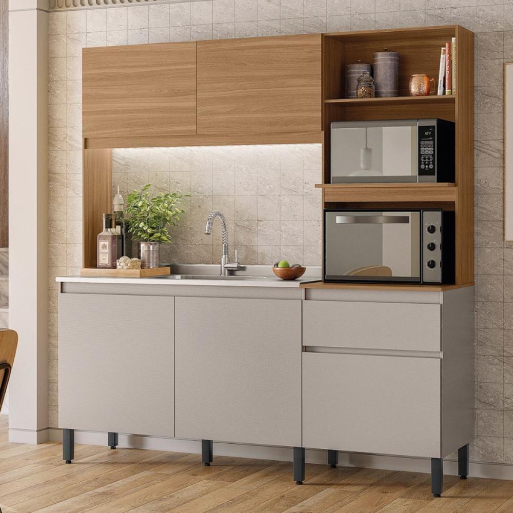 Armário De Cozinha Compacta 5 Portas 1 Gaveta Naves Amêndola Touch Nude Prime - 1