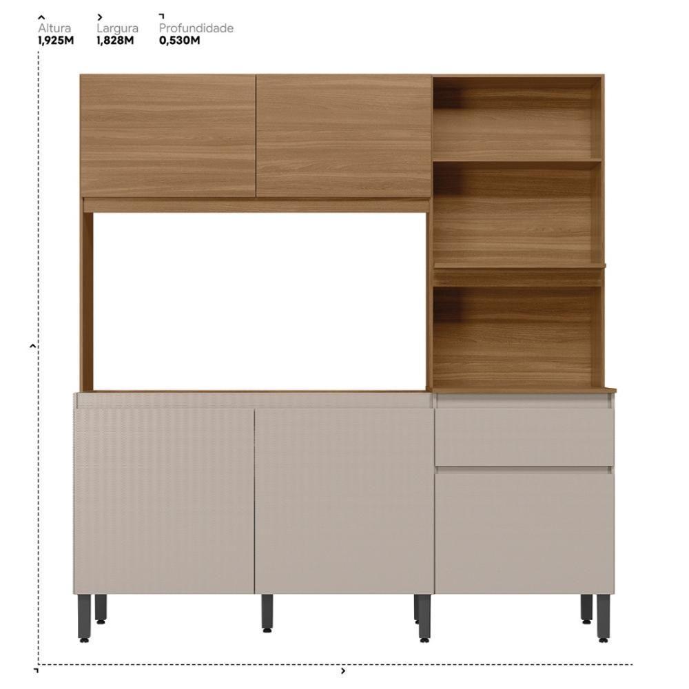 Armário De Cozinha Compacta 5 Portas 1 Gaveta Naves Amêndola Touch Nude Prime - 4