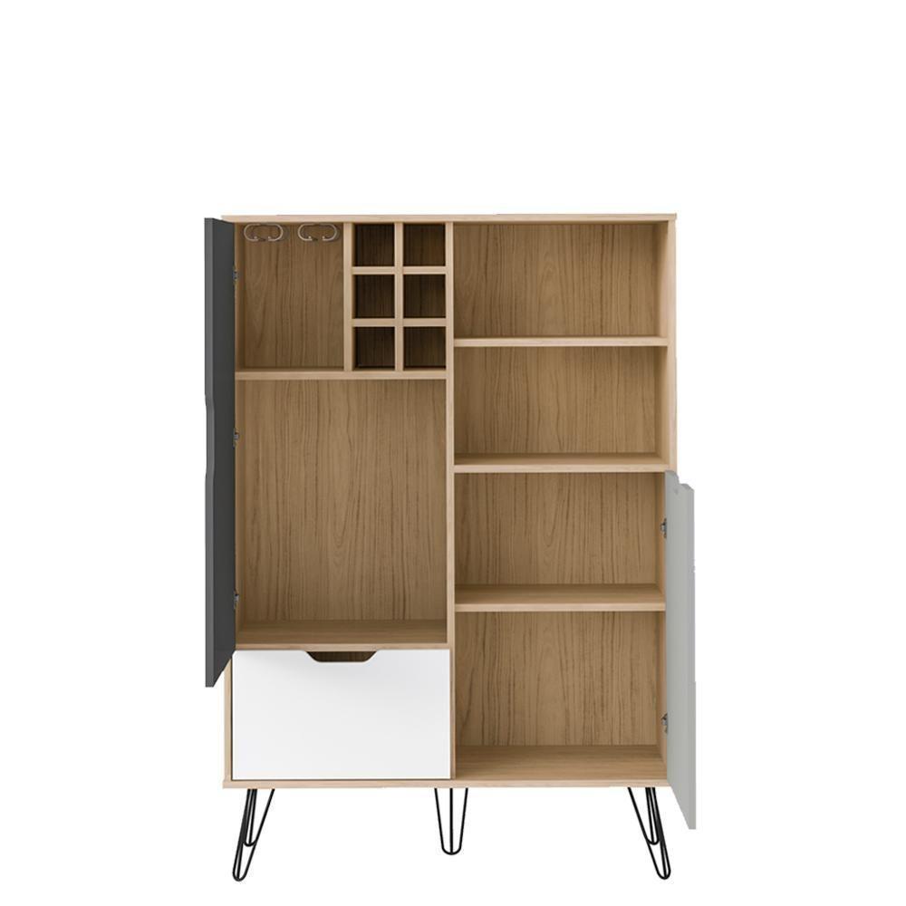 Aparador Adega Bar 132x91 Cm Carvalho Branco Grafite Prata Arly - 2