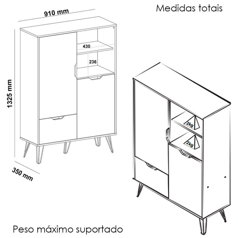 Aparador Adega Bar 132x91 Cm Carvalho Branco Grafite Prata Arly - 4