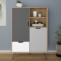 Aparador Adega Bar 132x91 Cm Carvalho Branco Grafite Prata Arly - 3