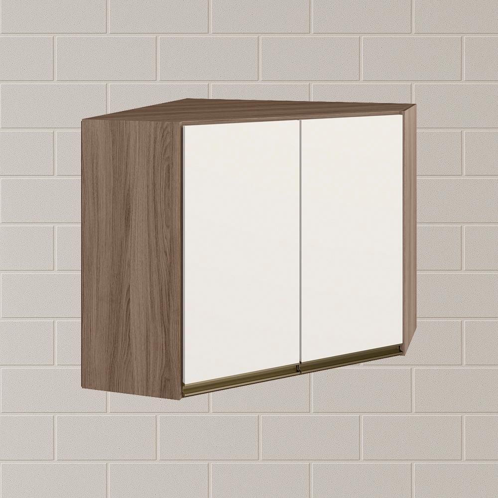 Armario Canto Obliquo 2 Portas Mdf 75cm Kali 12209 Carvalho Toq Off White Cetim Nicioli - 2