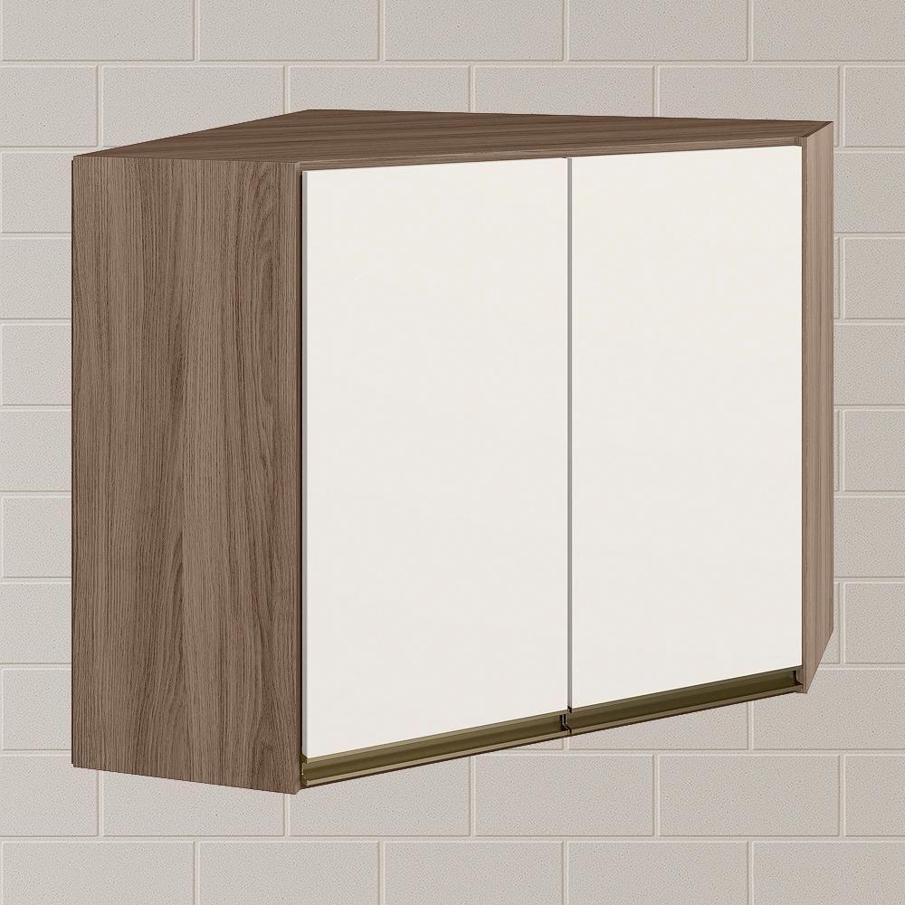 Armario Canto Obliquo 2 Portas Mdf 75cm Kali 12209 Carvalho Toq Off White Cetim Nicioli - 3