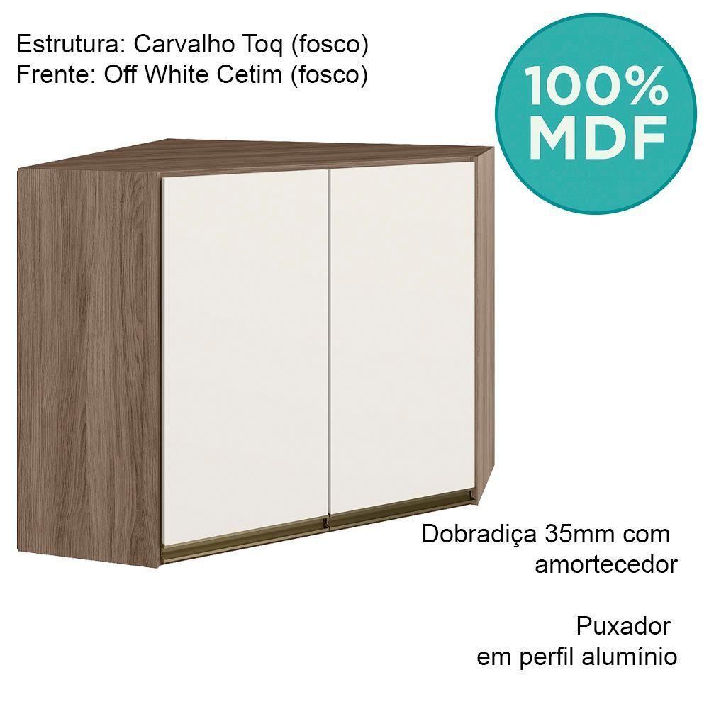 Armario Canto Obliquo 2 Portas Mdf 75cm Kali 12209 Carvalho Toq Off White Cetim Nicioli - 5