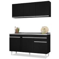 Armário Aéreo Argélia E Balcão Gabinete Com Pia Inox 150cm Dakota Preto - Lumil - 1