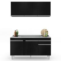 Armário Aéreo Argélia E Balcão Gabinete Com Pia Inox 150cm Dakota Preto - Lumil - 7