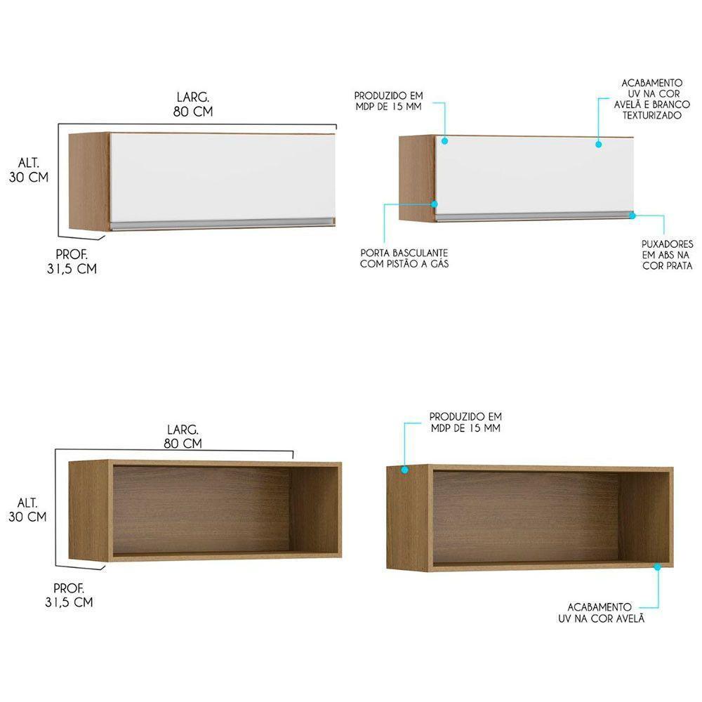 Armário Aéreo Basculante Modulado Com Nicho 2pçs Menu Móveis Branco Avelã - 2