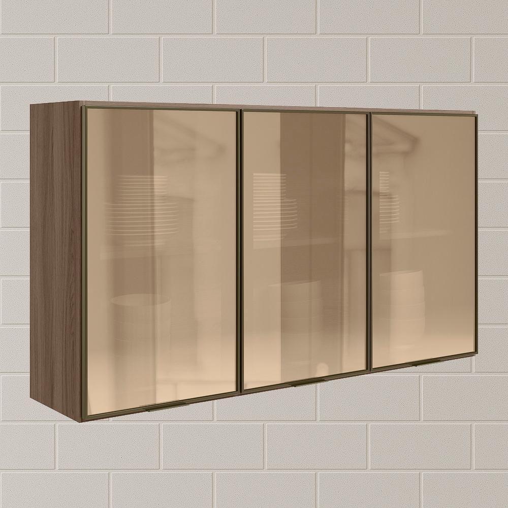 Armario Aereo 3 Portas Vidro Mdf 120 Cm Kali 1219763 Carvalho Toq Nicioli - 2