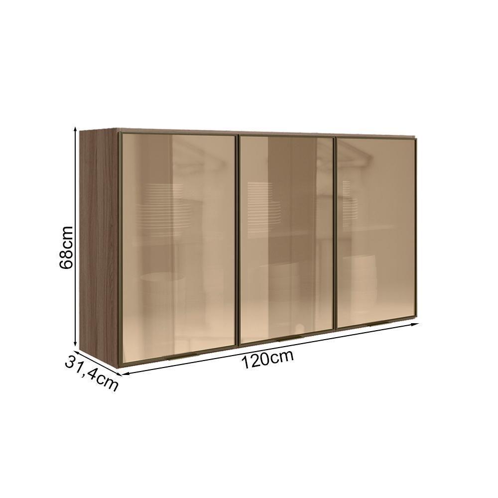 Armario Aereo 3 Portas Vidro Mdf 120 Cm Kali 1219763 Carvalho Toq Nicioli - 3