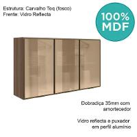 Armario Aereo 3 Portas Vidro Mdf 120 Cm Kali 1219763 Carvalho Toq Nicioli