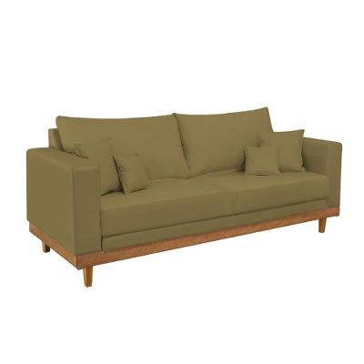 Sofá 3 Lugares Living Com Base Madeira Suede Balaqui Decor Capuccino
