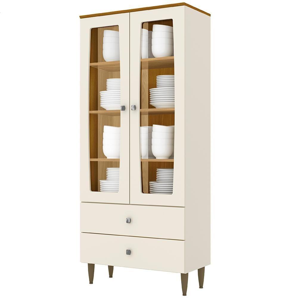 Cristaleira 2 Portas 2 Gavetas Liz Off White Nature Henn - 1