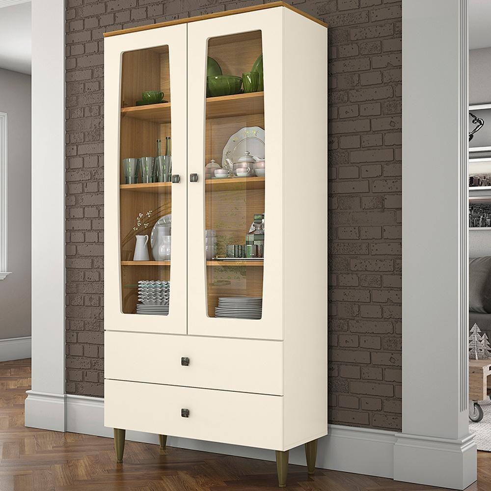 Cristaleira 2 Portas 2 Gavetas Liz Off White Nature Henn - 2