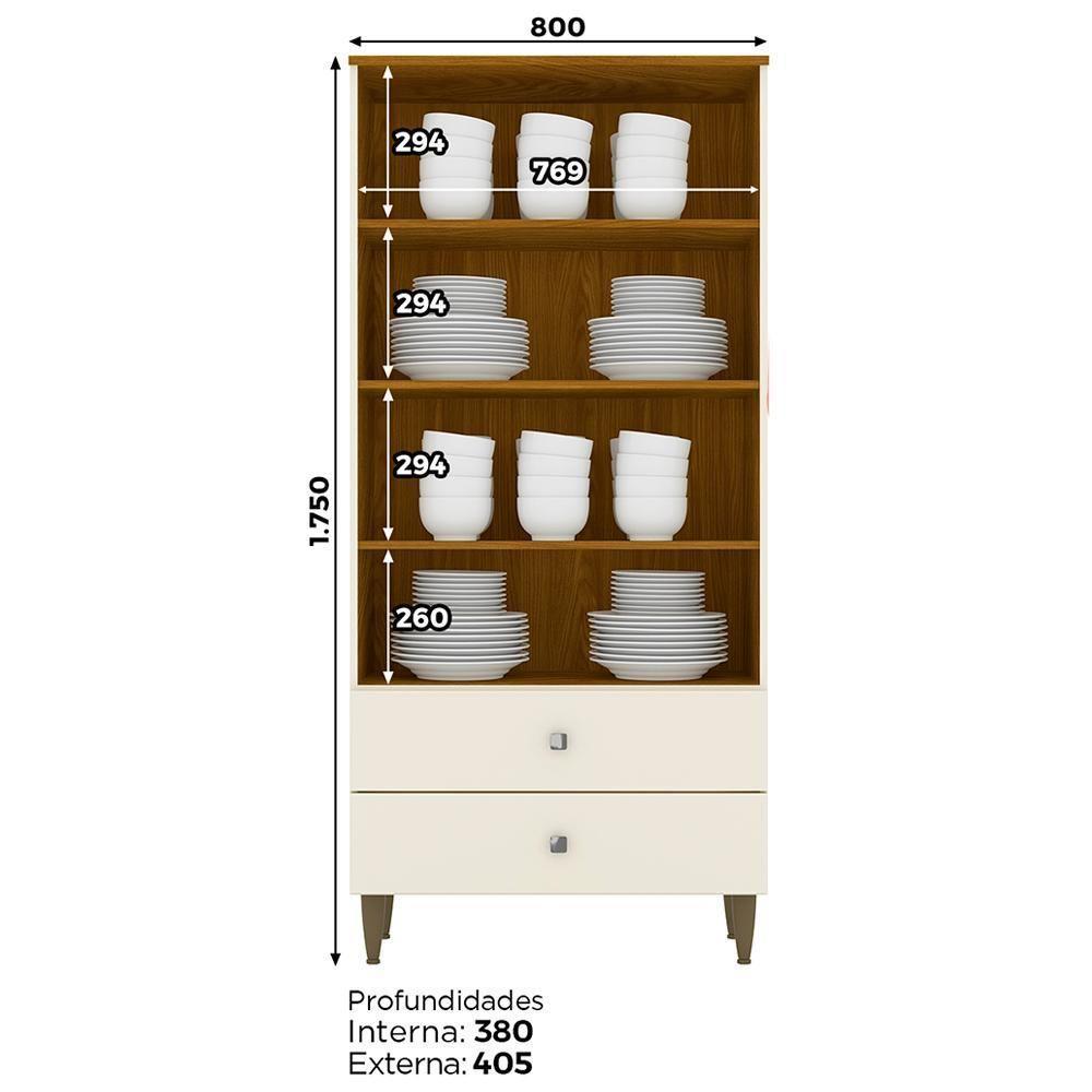 Cristaleira 2 Portas 2 Gavetas Liz Off White Nature Henn - 3