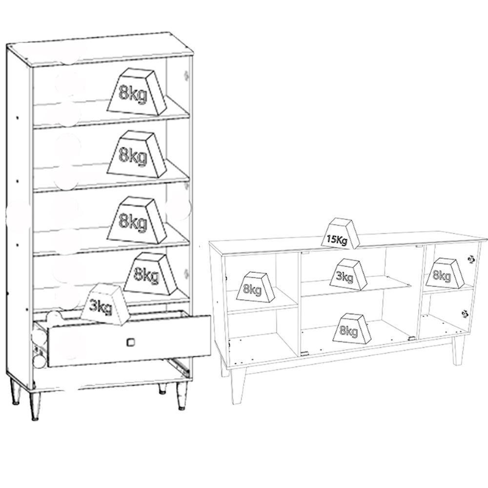 Cristaleira Liz E Buffet Eiffel Para Sala Off White Nature Henn - 3