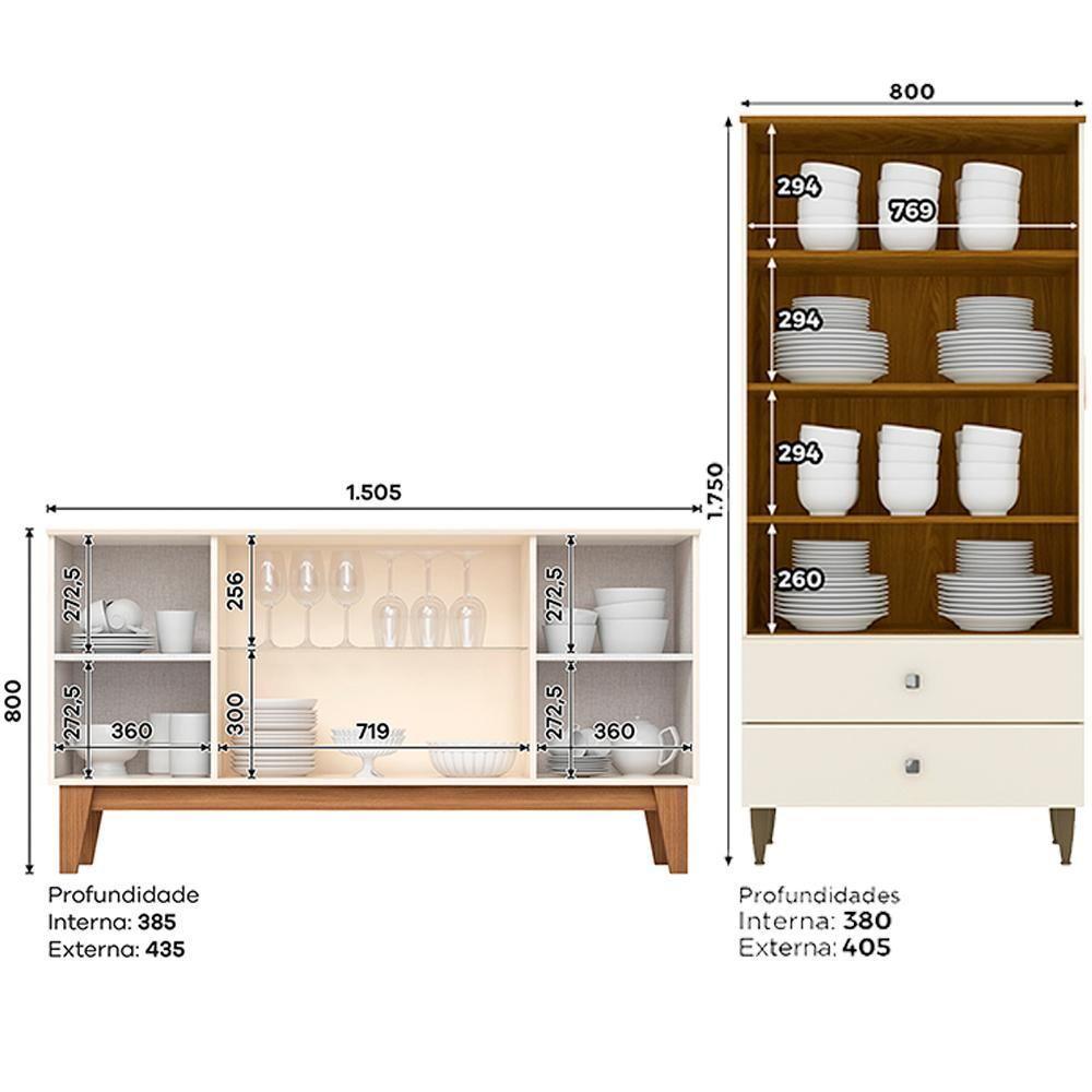 Cristaleira Liz E Buffet Eiffel Para Sala Off White Nature Henn - 4