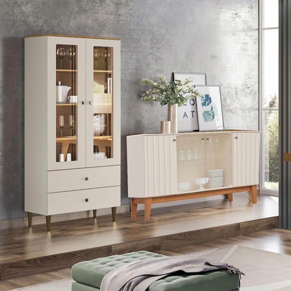 Cristaleira Liz E Buffet Eiffel Para Sala Off White Nature Henn - 7