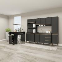 Cozinha Modulada Com Bancada E Torre Quente 5pçs Menu Móveis Preto - 1