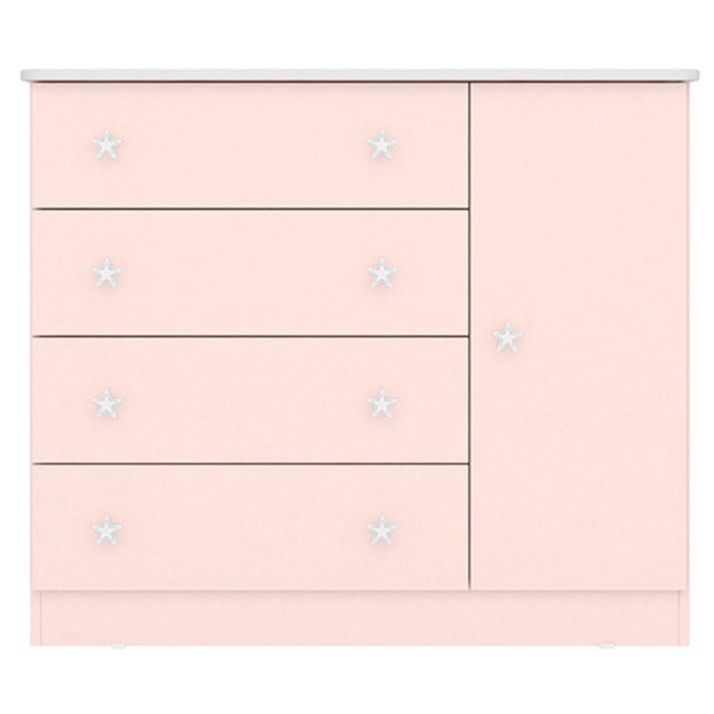 Cômoda Sapateira Infantil 1 Porta 4 Gavetas Doce Mel Rosa - 1
