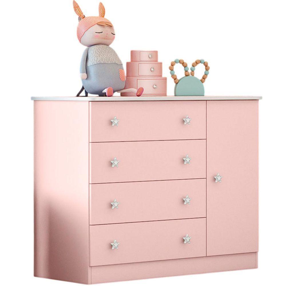 Cômoda Sapateira Infantil 1 Porta 4 Gavetas Doce Mel Rosa - 6