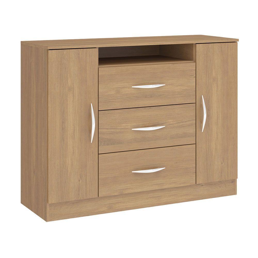 Cômoda Para Quarto Casal 3 Gvts 2 Pts Carvalho Menu Móveis Carvalho - 1