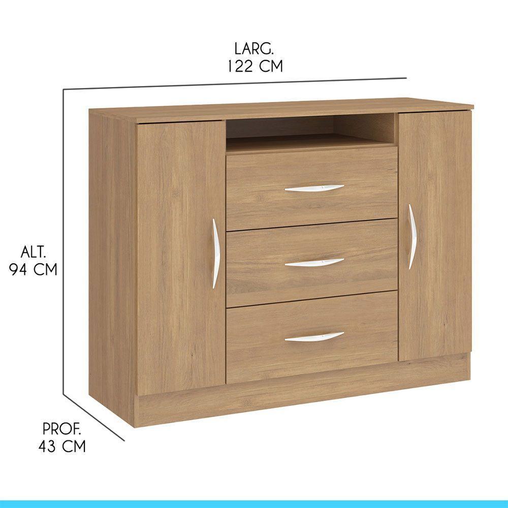 Cômoda Para Quarto Casal 3 Gvts 2 Pts Carvalho Menu Móveis Carvalho - 3