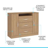 Cômoda Para Quarto Casal 3 Gvts 2 Pts Carvalho Menu Móveis Carvalho - 2