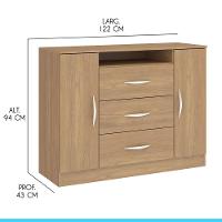 Cômoda Para Quarto Casal 3 Gvts 2 Pts Carvalho Menu Móveis Carvalho - 3