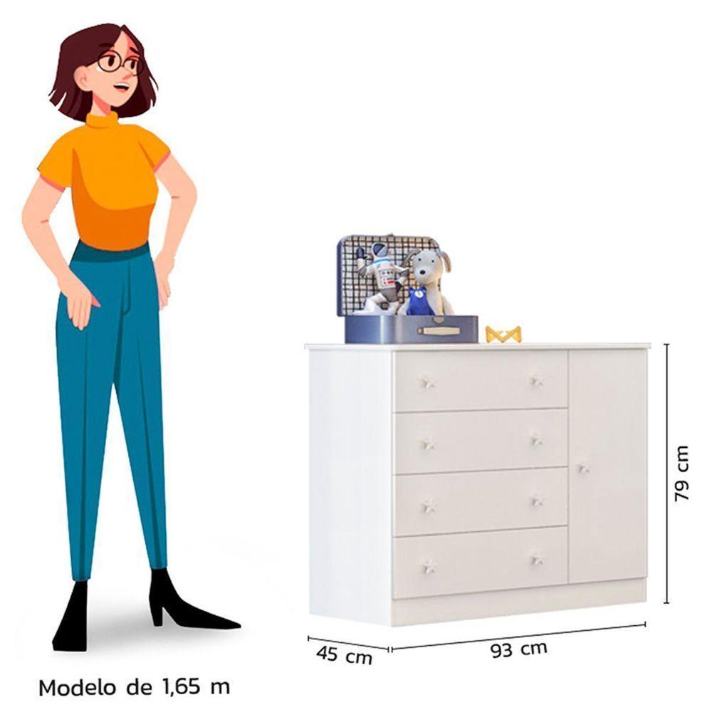 Cômoda Sapateira Infantil 1 Porta 4 Gavetas Doce Mel Branco - 6