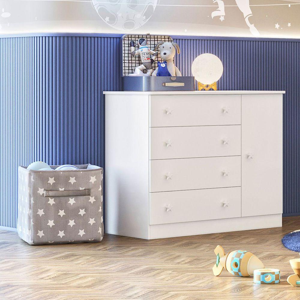 Cômoda Sapateira Infantil 1 Porta 4 Gavetas Doce Mel Branco - 8