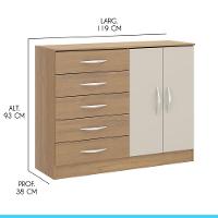 Cômoda Para Quarto Casal 5 Gavetas 2 Portas Mdp Menu Móveis Marrom - 3